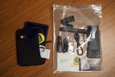 A GeoPad kit. Everything is stored in a plastic bag. Field kit (at left) weigh 767g (1.7lbs) and can easily be held in one hand.